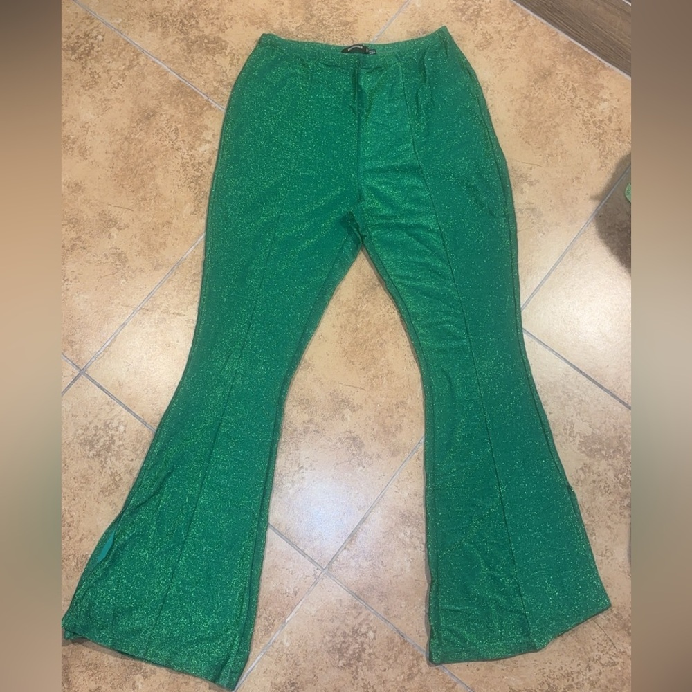 Missguided Green Sparkly Pants Size 10
